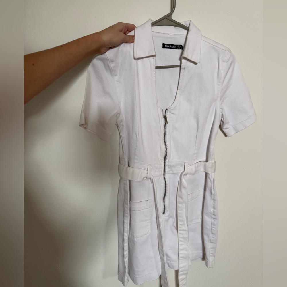 Boohoo White Collared Shirt with Logo Tag